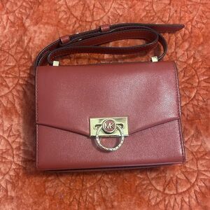 Michael Kors Hendrix Extra-Small Leather Crossbody Bag in burnt orange